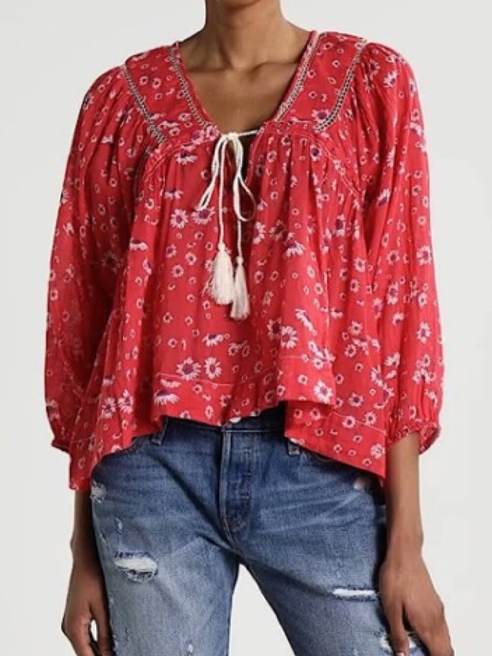 Free People Never a Dull Moment Red Blouse - Large